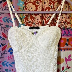 Forever 21 Nylon Mix Juniors Small White Lace Mini Dress(WORN ONCE)